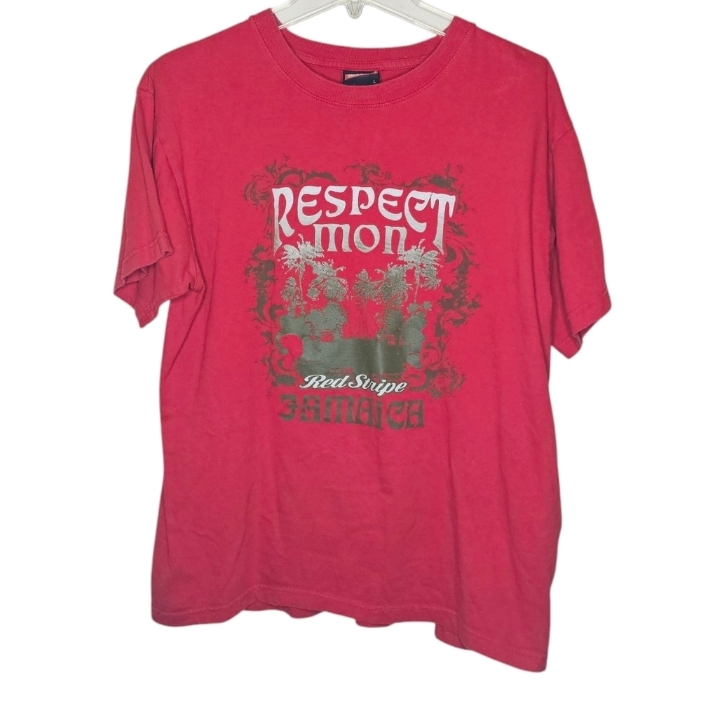 Red Stripe Red "Respect Mon" Jamaica Graphic T-Shirt Size Large